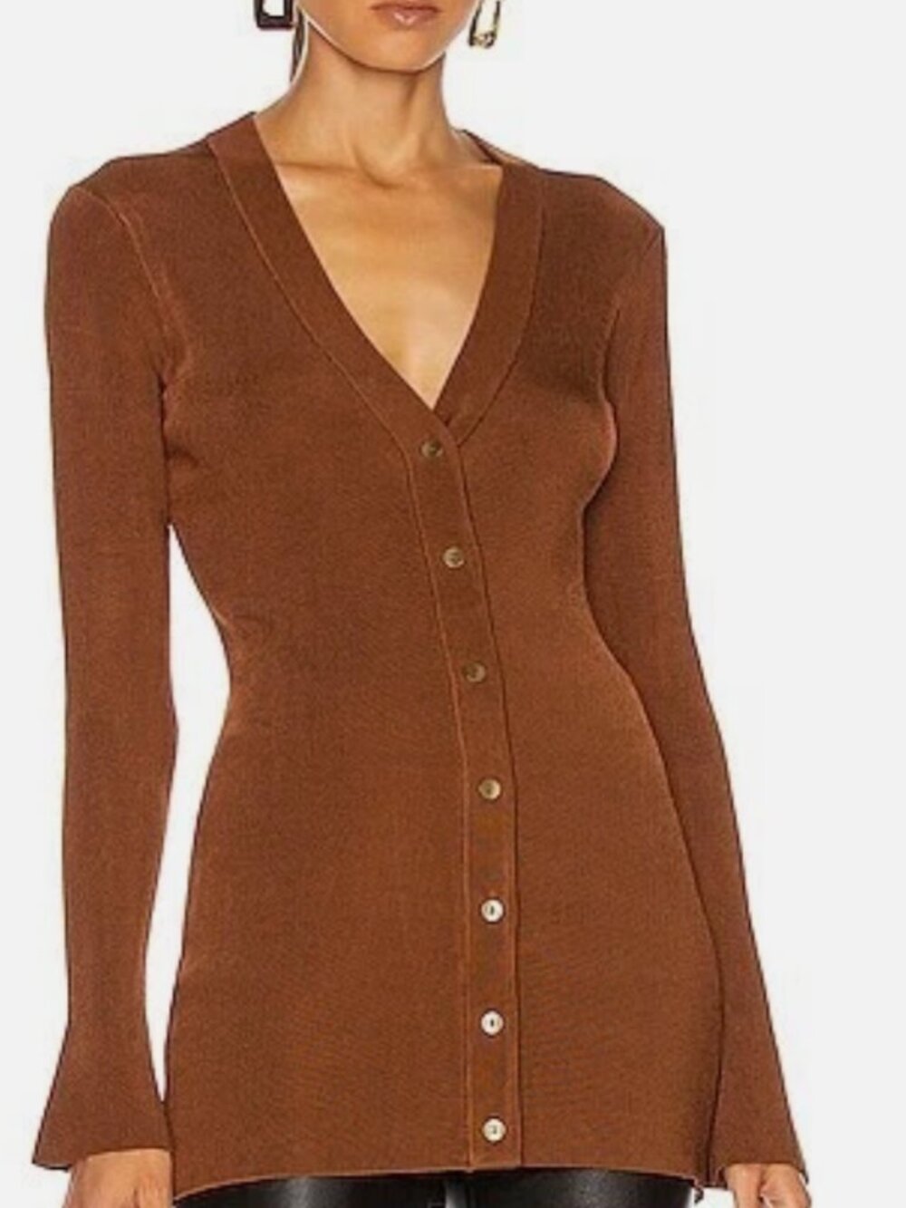 L'AGENCE  Lucas Rib Knit Cardigan Brown/Burnt Orange - Small
